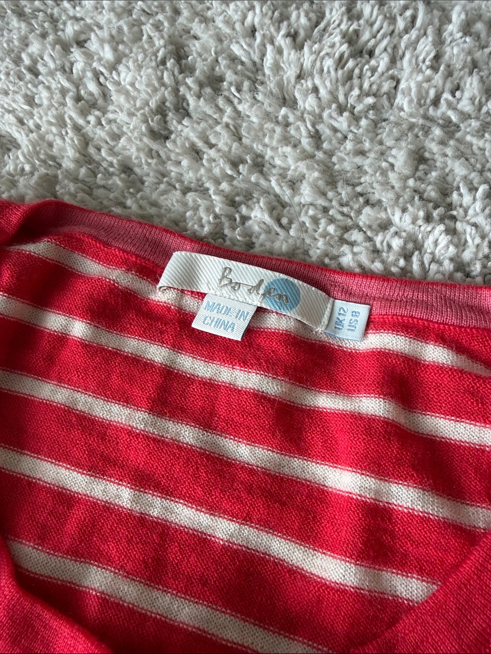 Boden Red and Cream Striped Button-Front Crew Sweater - Picture 2 of 4
